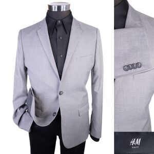 H&M Mens Blazer Sport Coat Two Button Casual Jacket Size 38R SLIM FIT GRAY